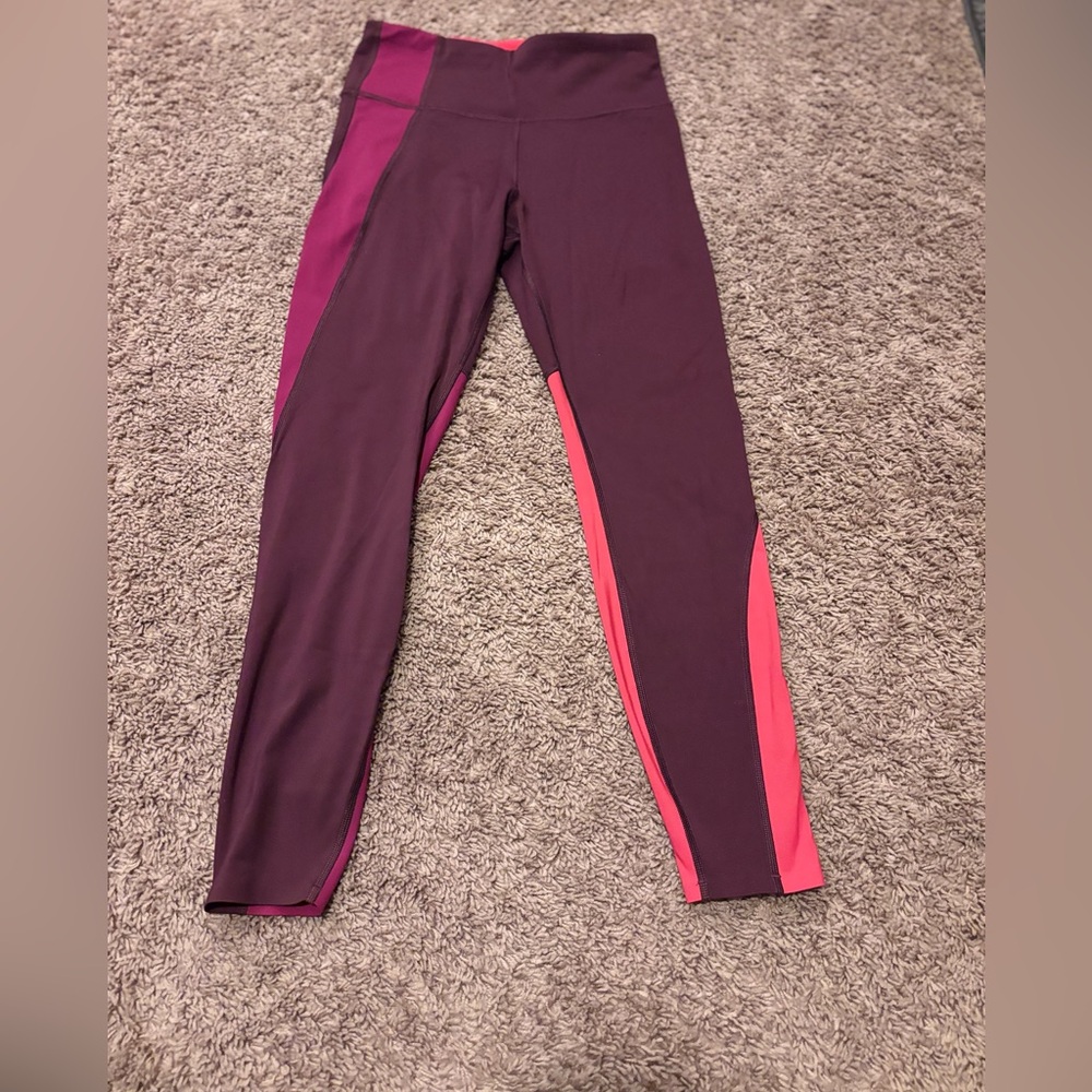 ATHLETA Asym Color block Leggings Tights Small Purple Red plush